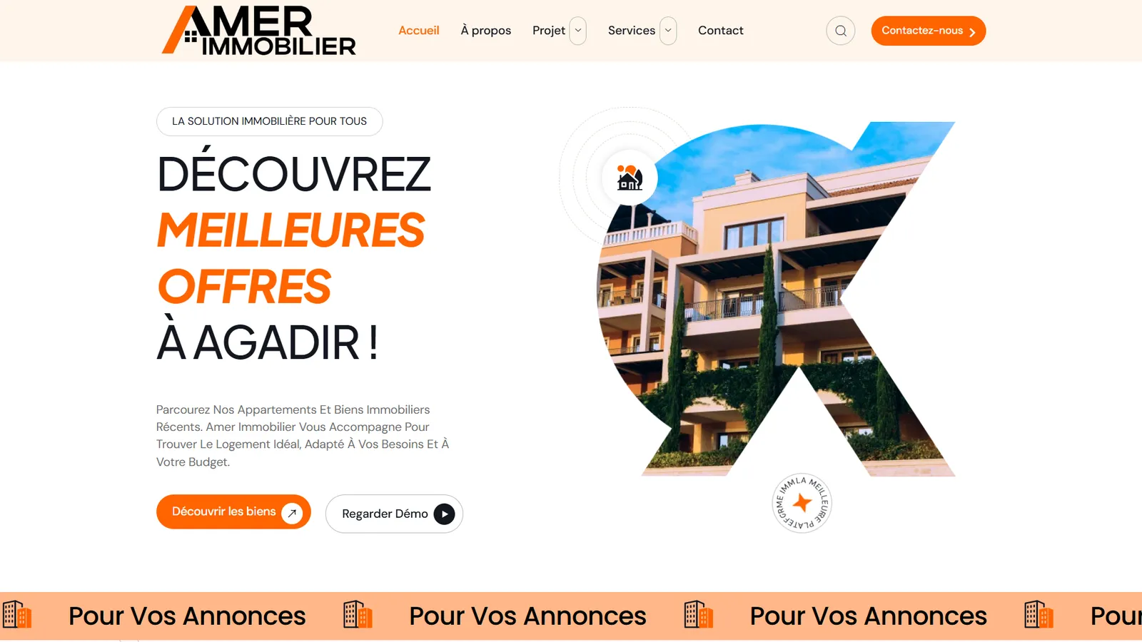 Amer Immobilier — website built by Bameur Agency